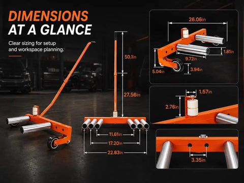 Dimensions of Heavy Duty Adjustable Tire Wheel Dolly With No Sweat Lever Lift Design And 440 Lbs Capacity for workshop planning.