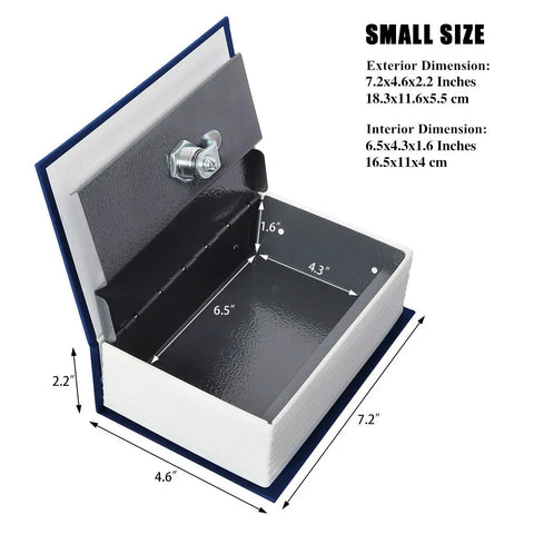 Open navy Hidden Book Safe With Key Lock And Dictionary Diversion Fake Book Safe For Cash And Valuables, metal safe box interior