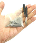 Hand holding 50Pcs 18mm Watch Spring Bars Replacement Kit With 1.5mm Diameter Stainless Steel Pins Double Flanged Ends and tools