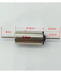 High Octane 8Mm Dual Axis Micro DC Motor 12 Volt 13500 High Rpm Hollow Cup Design showing dimensions and smooth shaft.