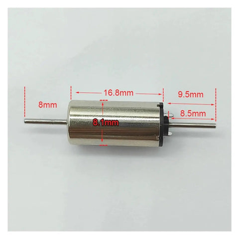 High Octane 8Mm Dual Axis Micro DC Motor 12 Volt 13500 High Rpm Hollow Cup Design showing dimensions and smooth shaft.