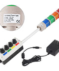 Slick Four Stack Led Andon Tower Light For Busy Factory Floors And Production Lines With Bright Status Alerts, featuring a manual switch panel.
