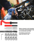Pro Grade M14x1.25 Thread Repair Kit, 15-Piece Stainless Steel Set including tools and inserts next to car engine