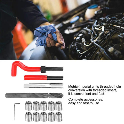 Beefy M14x1.25 Thread Repair Kit 15 Piece Stainless Steel Workhorse with tools and inserts for automotive engine repair.