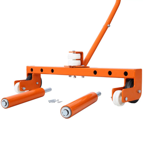 Heavy Duty Adjustable Tire Wheel Dolly Set Of Four 5500 Lbs Steel Car Mover with bright orange rollers and swivel wheels.