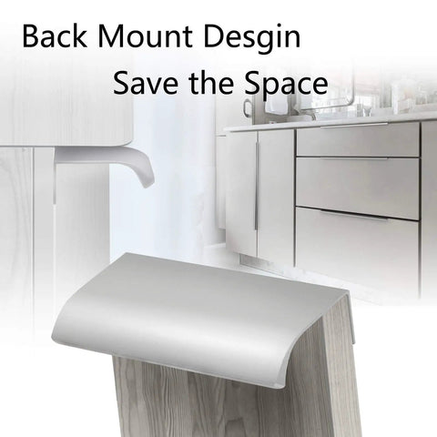 12 Pack Silver Aluminum Edge Pull Handles For Kitchen Cabinets Concealed Drawer Finger Grip Knobs With Screws installed on cabinet.
