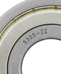 Close-up of 2-Pack 5305-ZZ Double Row Angular Contact Ball Bearings showing metal shield and imprint details.