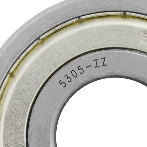 Close-up of 2-Pack 5305-ZZ Double Row Angular Contact Ball Bearings showing metal shield and imprint details.