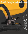 Badass Heavy-Duty Electric Circular Saw angle adjustment feature showing 0-45 degrees for precise cuts in wood and plastic.
