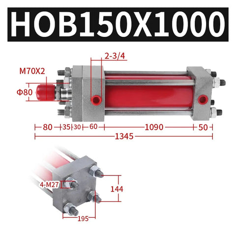 HOB150 Series Bidirectional Pull Rod Heavy-Duty Hydraulic Cylinder With 1000mm Stroke