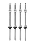 Heavy Duty 4 Pack Stainless Steel Solar Panel Mounting Screws Rock Solid Photovoltaic Bracket Fasteners For Rooftop PV Arrays And Metal Roofs Built Tough, showing four heavy duty screws with black rubber washers.