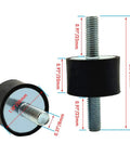 Rock Solid 4 Pack M8 Double Stud Rubber Isolator Mounts Measuring 30X20mm With Zinc Coated Steel And Hex Locknuts showing dimensions.