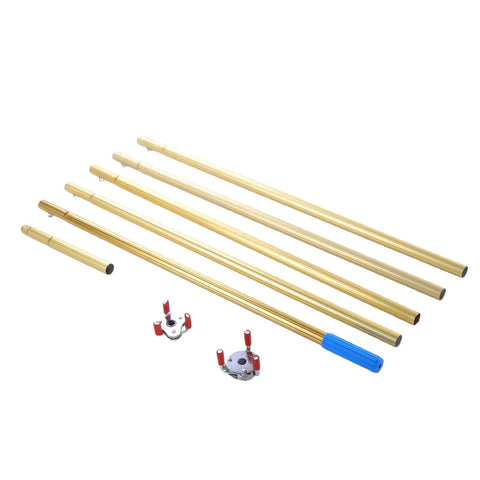 Extendable Smoke Detector Removal Tool With Heavy Lift Aluminum Pole Reaching Seventeen Feet For Big Ceiling Heights Top Shelf Maintenance Gear components laid out, showing poles and attachments.