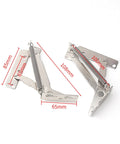 Two Pack Foldable Bed Lifting Brackets With 80 Degree Hinges showing measurements and heavy duty springs