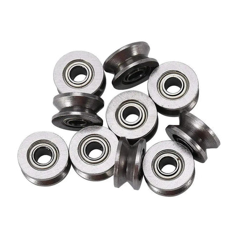 Built Tough Mini Ball Bearings Featuring A Slick U Groove Design And Heavy Gauge Carbon Steel For Silky Smooth Rail Track Glide And Rock Solid 4X13X7MM Performance In A 10 Pack Pro Hardware Kit, showing 10 steel ball bearings.