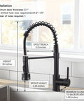 Led Light Kitchen Faucet with Pull Down Sprayer in Matte Black 304 Stainless Steel Single Handle in farmhouse sink setup.