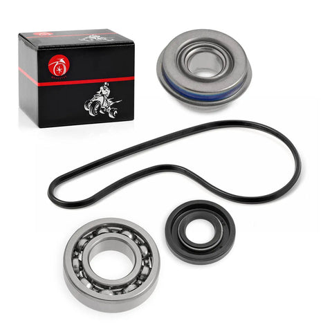 Top Shelf Heavy Duty Water Pump Seal And Cover Gasket Repair Kit For RZR Ranger Sportsman Ace UTVs includes seals, gaskets, and a bearing.
