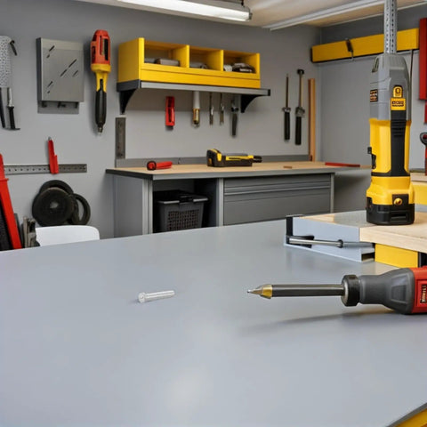 80 Piece Pro Grade Auto Dent Remover Tool Kit with 4mm aluminum rivet nut and puller on workshop table for sheet metal repair.