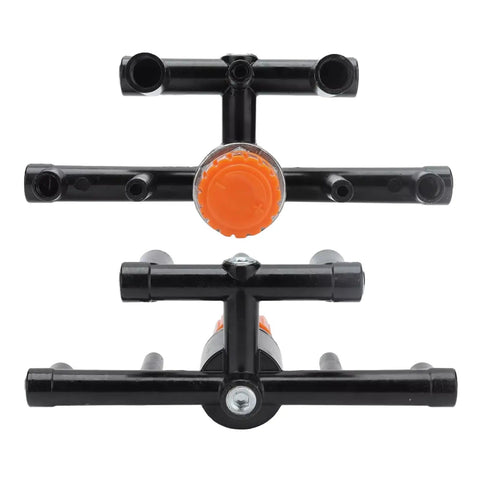 Badass Aluminum Air Compressor Manifold Assembly With Heavy Duty Adjustable Bracket For Pressure Regulator Valve Accessory Switch High Flow Leak-Free Seal Pro Shop Rated Build Quality That Lasts Forever - black aluminum manifold with orange knob and multiple ports.