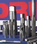 M10 X 1.5 Carbon Steel Tap Set Workhorse Three Piece Hand Threading Kit with taper, plug, and bottom taps displayed