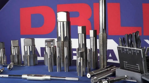 M10 X 1.5 Carbon Steel Tap Set Workhorse Three Piece Hand Threading Kit with taper, plug, and bottom taps displayed