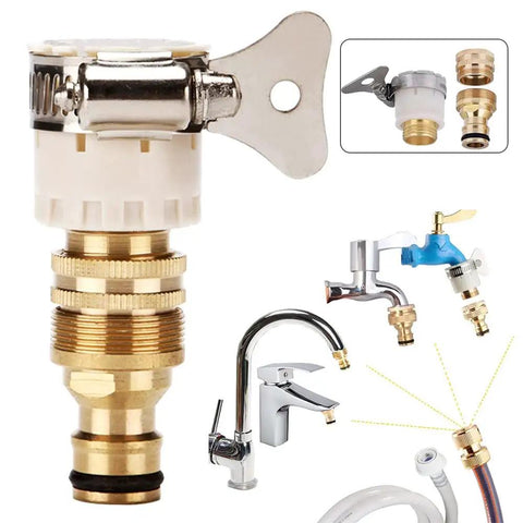 Brass Hose Barb Connector Set 5 Pcs Water Pipe Fittings Pro Grade Universal Garden Adapters for faucet and hose connection.