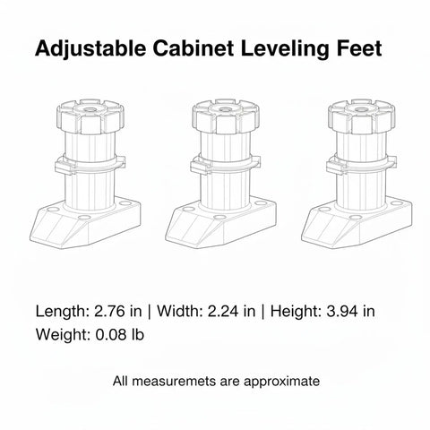 Diagram of Durable PP Plastic Adjustable Cabinet Leveling Foot 4 Inch, heavy-duty support with measurements visible.