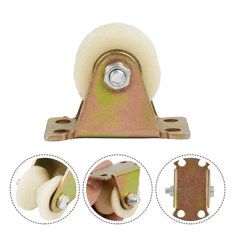 Close-up of Heavy Duty Nylon V Groove Roller Pulley Track Wheel 30mm with steel bracket for sliding door hardware.