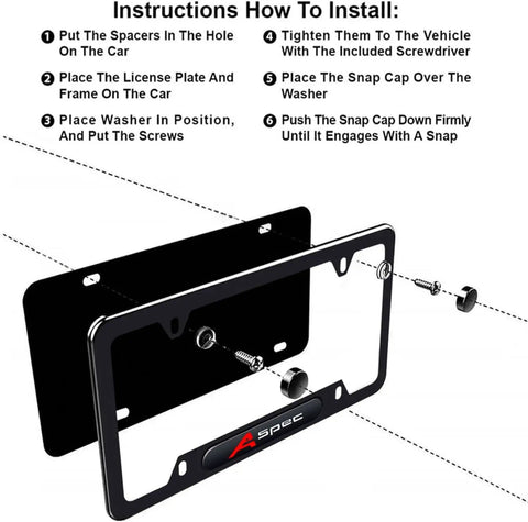Two Pack Premium Aluminum Alloy License Plate Frame Set For RLX MDX ZDX TLX TL RDX Weatherproof installation guide step-by-step