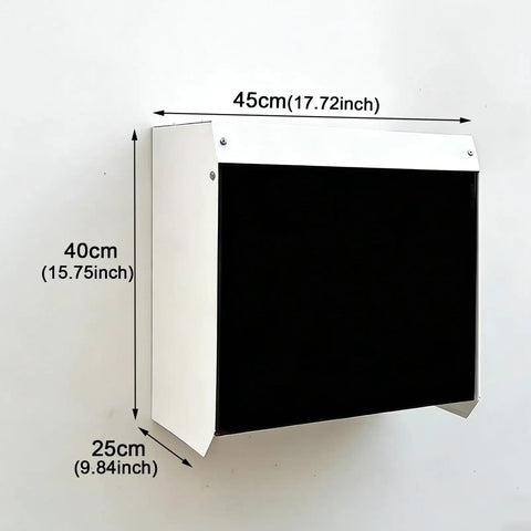 Tough As Nails EV Charger Cover displaying dimensions of 45cm x 40cm x 25cm, featuring galvanized steel and black acrylic.