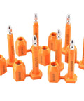 Rock Solid Shipping Container Bolt Seals 100 Pack Orange Steel Core Locks arranged with progressive numbering for cargo security.