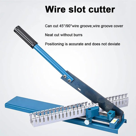 Heavy Duty Bench Mounted Din Rail Cutter For Wire Duct Trunking With 45 And 90 Degree Head And Measuring Ruler Pro Grade Tool. Features precision cutting head.