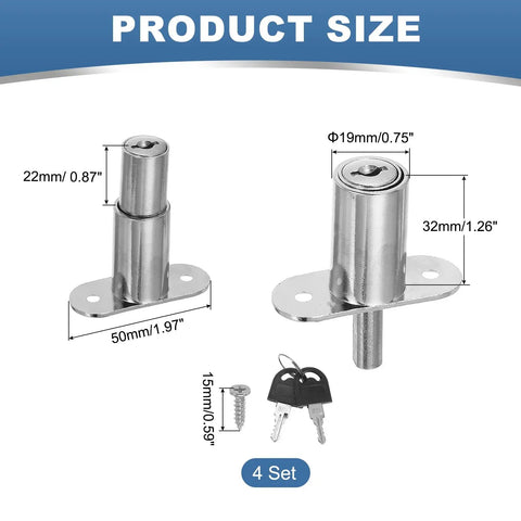 Keyed Alike Push Plunger Lock Kit With Matching Keys And Mounting Hardware Zero Trouble Install And Breezy Setup Built Like A Tank For Cabinets Drawers And Barn Doors Premium Silver Cylinder Pack Of Four dimensions and components.