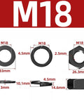 304 Stainless Steel Black Hex Nut Set With Flat Washer And Spring Washer Kit M18, dimensions and specifications shown