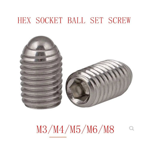 Rock Solid 304 Stainless Steel Hex Socket Spring Ball Plunger Set Screws M3 M4 M5 M6 M8 close-up view of hex socket screws.