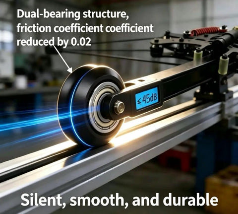Heavy Duty V Slot Wheels 12 Pack With 625ZZ Bearings 24Mm Outer Diameter 10Mm Thick POM Linear Rail Idlers shown on a track.