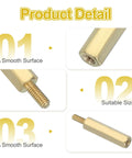 M2.5 X 19 Plus 6 Millimeter Female Thread Hex Brass Pcb Standoffs Twenty Piece Gold Spacer Set Built Different For Fpv Drones And Motherboards Sick Fit Hardware For Zero Sweat Assembly, showing smooth surface and dimensions.
