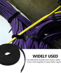 Knockout Reusable Velcro Wrap Strips For Power Cords Slick Self Gripping Wire Organizers securing bundled purple and yellow wires.