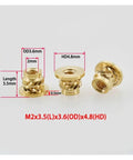 Knurled Threaded Inserts For Plastic M2 To M8 Brass Heat Melt Flange Nut, dimensions shown, focus on detail and copper core.