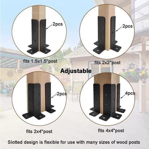 Heavy Duty Adjustable Deck Post Base Brackets Kit fits 1.5x1.5 2x2 2x4 4x4 wood posts for fences pergolas railings