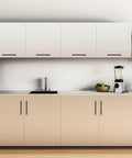 Eight Inch Square Cabinet Handles Matte Black Pulls For Kitchen Drawers And Cabinets Set Of Eighteen installed on modern kitchen cabinets