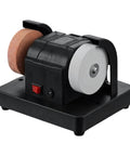 Badass Bench Grinder And Electric Polisher With Lightning Quick Start Motor And Dual Sharpening Discs side view of bench grinder with polishing wheels.