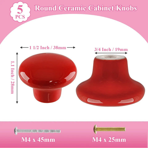 Totally Rad Red Ceramic Drawer Knobs With Funky Mushroom Shape For Nailed It Nursery Setup Awesome Five Piece Kitchen Cabinet Pulls For Fast Furniture Flip And No Stress Hardware Change.