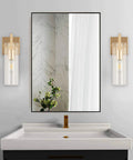 Set of 2 Gold Wall Sconces With Clear Glass Shade, Modern Metal Wall Mount Lamps for Bathroom Vanity, Glam Gold Finish
