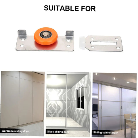 Heavy Duty Sliding Door Rollers Two Sets Silent Bearing Roller Pulleys For Wardrobe Closet Glass Cabinet Smooth Glide Hardware Replacement with durable nylon wheel and frame.