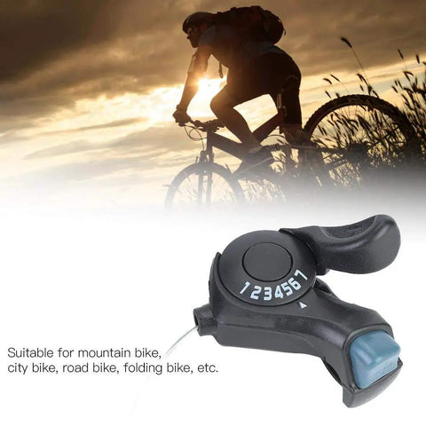 7 Speed Thumb Gear Shifters Set For Mountain, Road, City And Folding Bikes, 3x7 Right Lever with Joystick Downshift shown close-up