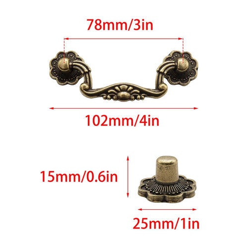 Heavy Duty Zinc Alloy 8 Pack 3 Inch Antique Brass Cabinet Handles For Kitchen Drawers Vintage Bar Pulls Solid Construction dimensions