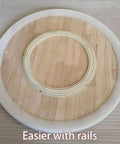 Smooth Spinning Wooden Lazy Susan Rotating Turntable Serving Tray Silent Bearing 39 Inch Round Food Platform with rails on top.