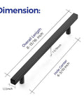 Dimensions of 10 Pack Matte Black Square Cabinet Pulls Stainless Steel Kitchen Cupboard And Dresser Handles, various measurements shown