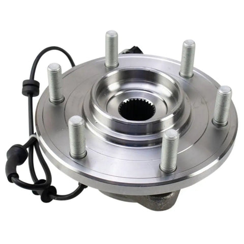 Heavy Duty Front Wheel Hub Bearing Kit Two Pack Direct Swap For Nissan Titan 2017 To 2020, showing round metal hub with studs and wire.